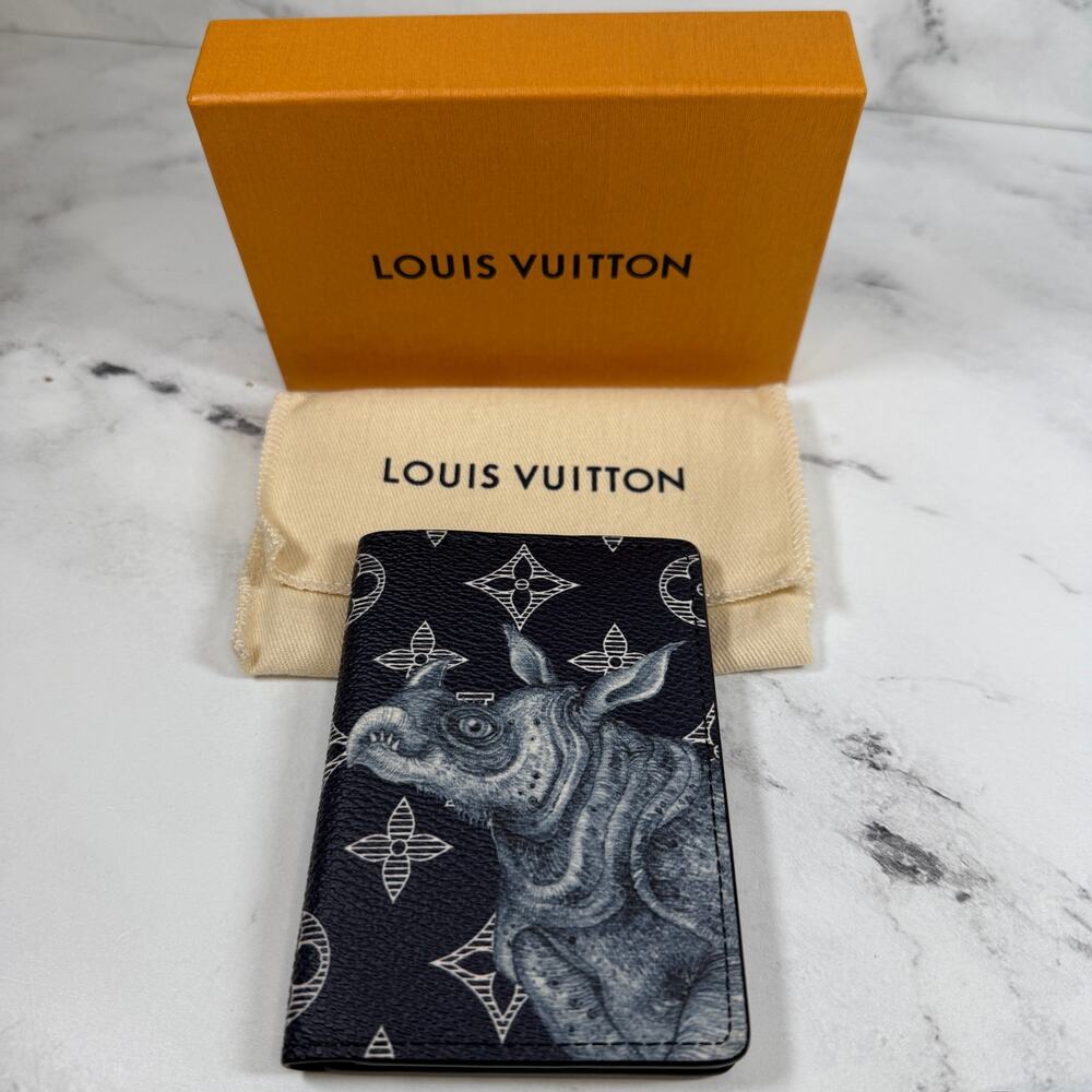 Louis Vuitton Chapman Pocket Organizer wallet Monogram LV Rhino Navy Blue w/box
